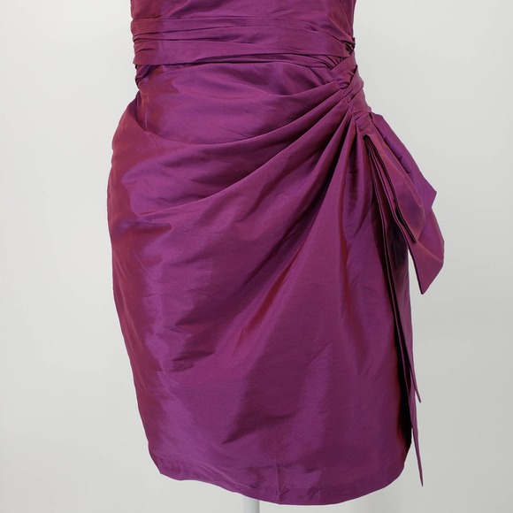 Y2K Alexia Admor Taffeta Mini Dress S Iridescent Fitted Sheath Bow Sash Purple - Picture 8 of 12